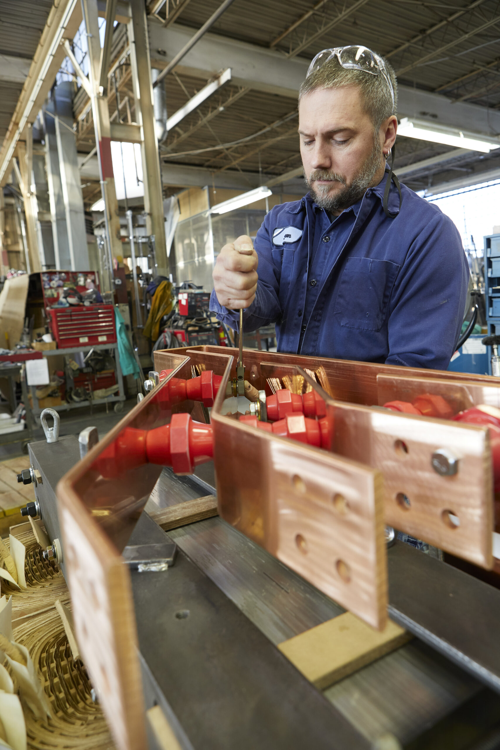 Technician working on a dry type transformer.