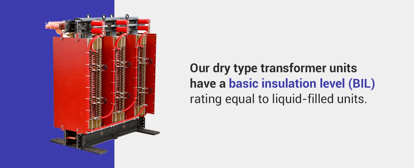 Our dry type transformer units have a basic insulation level. 